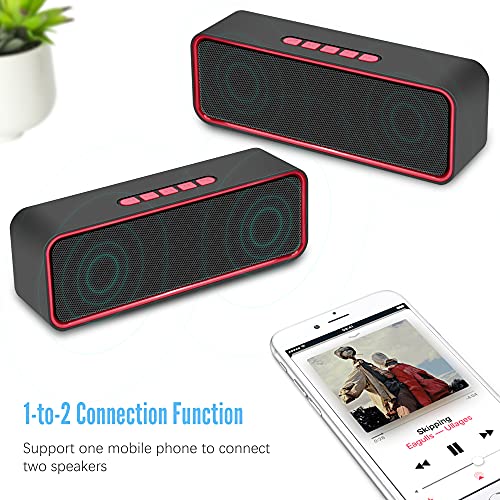 Kolaura Portable Wireless Speaker, Bluetooth 5.0 Speaker with 3D Stereo HiFi Bass, 1500mAh Battery, 12 Hour Playtime (Red)