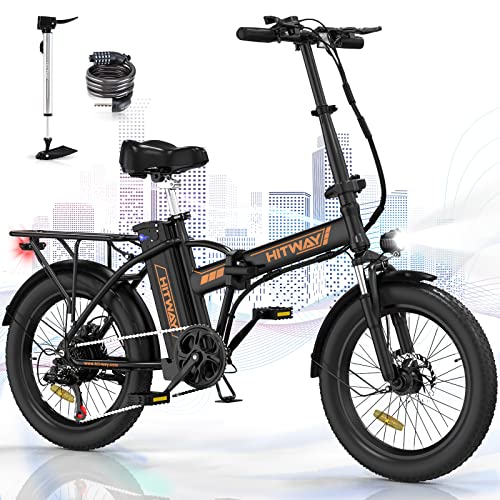 HITWAY Electric Bike for Adults, 20" Fat Tire E Bike 250W Electric Bicycles, Folding Electric Bike, 36V/11.2Ah Battery 35-90KM, Mountain E Bike for Men Women, Shimano 7-Speed