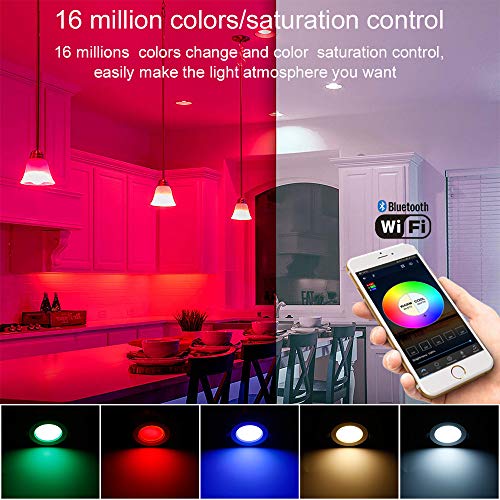 INDARUN WiFi 5W 350LM Led Downlights for Ceiling Dimmable RGBCW, Bluetooth Mesh Recessed Ceiling Lighting for Living Room, Kitchen, KTV, Bars, Compatible with Amazon Alexa/Google Home (10 Packs)