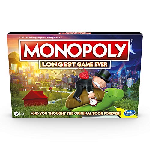 Monopoly Longest Game Ever, Classic Monopoly Gameplay with Extended Play, Monopoly Board Game for Ages 8 and Up (Amazon Exclusive), Multicolor