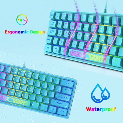 LexonElec K61 60% Percent Compact Gaming Keyboard blue keycaps UK Layout, RGB Illuminated LED Backlit Light up Wired Keyboard Mechanical Feel Ergonomic Shortcut for PC Laptop MAC ps4 Gamer Travel