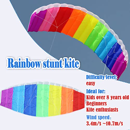 9KM DWLIFE Rainbow Stunt Kite,1.4m Dual Line Power Kite for Children and Adults,Sport Parafoil Parachute Kite with Kite String Handle,Outdoor Seaside Beach Toy