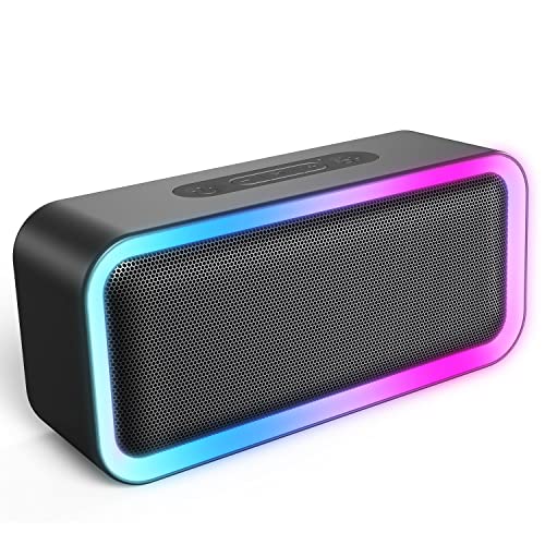 MEGUO 2023 RGB Lights Bluetooth Speaker, 10W Small Portable Wireless Bluetooth Speaker w/HD Stereo, IPX5 Waterproof, 18H Playtime, Mic, TF Card, Mini Speakers for Home Garden Party Camping Travel