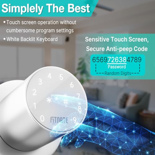 FITNATE Keypad Door Knob, Touch-Screen Digital Door Lock for Keyless Entry, Electronic Door Lock with Spare Keys, Easy to Operate and Install,15 User Passcode for Bedroom, Home and Office,Silver