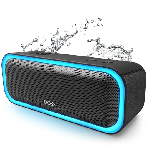 DOSS SoundBox Pro Portable Wireless Bluetooth Speaker with 20W Stereo Sound, Extra Bass, IPX6 Waterproof, Bluetooth 5.0, TWS Pairing, Multi-Colors Lights, 20 Hrs Playtime for Beach, Outdoor-Black
