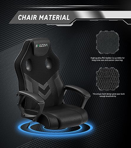 bigzzia Gaming Chair Ergonomic Office Chair - PU Leather Computer Chair With Headrest, Adjustable Height Office Armchair 360°Swivel For PC Office Gamer (Black)