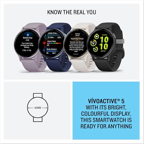 Garmin Vivoactive 5 AMOLED GPS Smartwatch with All-day Health Monitoring and Music, Cream Gold Aluminium Bezel with Ivory Case and Silicone Band