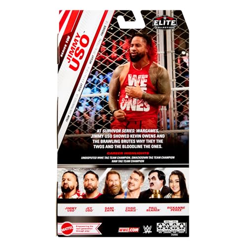 WWE Elite Action Figure & Accessories, 6-inch Collectible Jimmy Uso with Articulation, Life-Like Look & Swappable Hands, HTX30