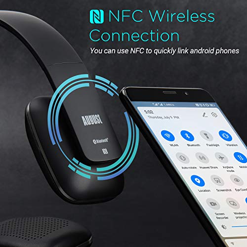 On Ear Wireless Bluetooth Headphones with Microphone - August EP636 - Bluetooth Version 4.1 + EDR, Lightweight Engineering NFC One Tap to Connect for Android and Apple - Black