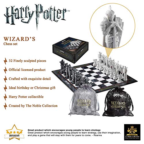 The Noble Collection Harry Potter Wizard Chess Set - Includes Chess Piece Storage Bags - Officially Licensed Harry Potter Film Set Movie - Gifts for Harry Potter Fans