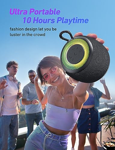 LENRUE Bluetooth Speaker Mini Portable Wireless Outdoor Speaker with RGB Lights 360° Surround Stereo Bass Bluetooth V5.3 Small Pocket Shower Speakers for iPhone Samsung Bath Garden Home