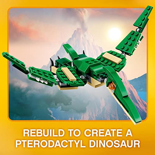 LEGO 31058 Creator Mighty Dinosaurs Toy, 3 in 1 Model, T. rex, Triceratops and Pterodactyl Dinosaur Figures, Gifts for 7-12 Year Old kids, Boys & Girls