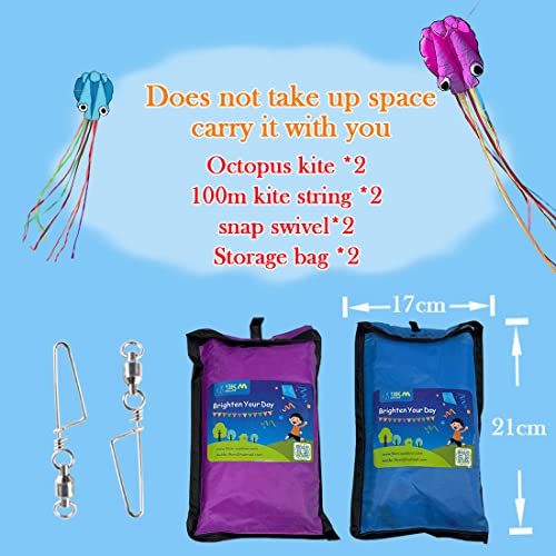 9KM DWLIFE Kite Octopus Large Rainbow Mollusc Flying Kite for Kids and Adults with Long Colorful Tail and Kite String Outdoor Toys Beach Trip Toys(Blue & Purple)