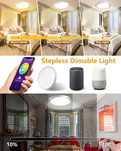 JOWHOL Smart LED Ceiling Light Dream Colour RGBIC White and Chasing Effect 1800lm 28W 2700K-6000K, App or Voice Control, Compatible with Alexa and Google Home