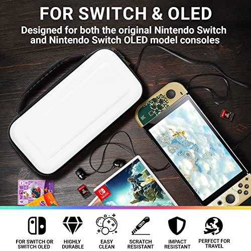 Orzly Carry Case for White Nintendo Switch OLED Console with Accessories and Games Storage Compartment - Easy Clean Case Gift Boxed Edition