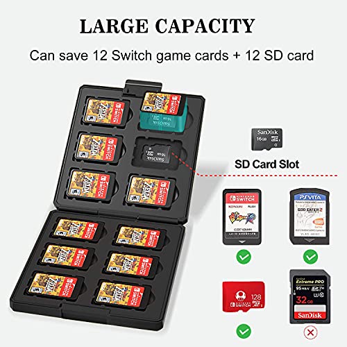 Game Card Case for Nintendo Switch,Portable & Thin Hard Shell Box, Protective Shockproof Cartridge Holder Carrying Storage Cases Box with 12 Card Slots for Switch Lite NS NX (Black Shield)