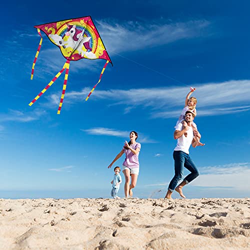 Yetech Kites for children, 2 pack, Dinosaur kite and Unicorn kite, Easy Fly Kites for Beginner, 110 * 55cm, Great Beach Games Outdoor Activities for Kids, 80m String and Swivel included