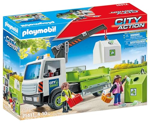 Playmobil 71431 City Life Glass Recycling Truck with Container, City Cleaner Educational Toy, Imaginative Role-Play, PlaySets Suitable for Children Ages 4+