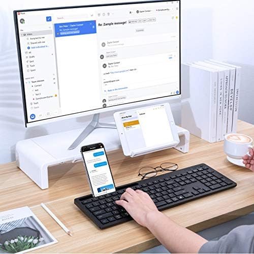 Seenda Wireless Keyboard, Multi-Device Bluetooth Full Size Keyboard with Phone Holder, WERTY UK Layout, Compatible for Mac OS,Windows,Android,iOS,PC/Laptop/Tablet