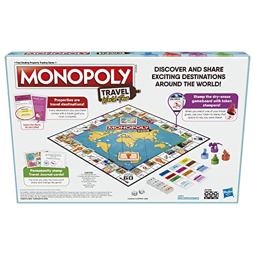 Monopoly World Tour Monopoly Board Game, with Token Stampers and Dry-Erase Gameboard, Board Games for Family Game Night