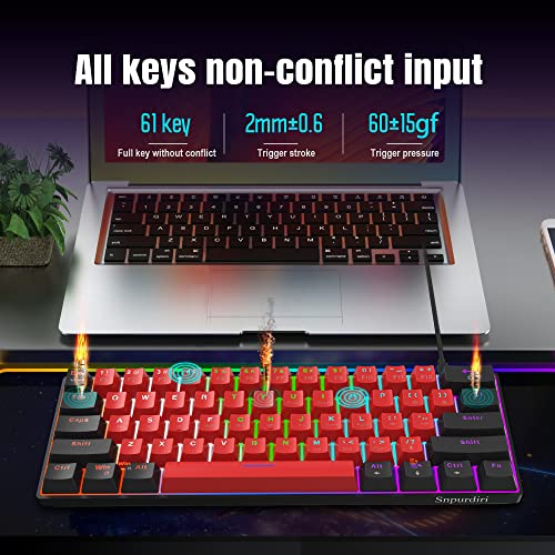 Snpurdiri 60% Wired Mechanical Keyboard, Mini Gaming Keyboard with 61 Red Switches Keys for PC, Windows XP, Win 7, Win 10 (Black-Red, Red Switches)