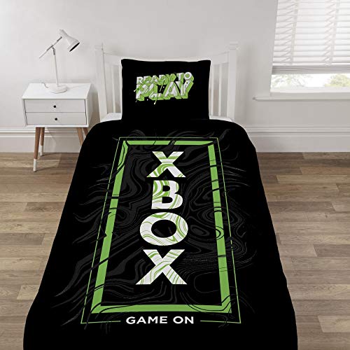 dreamtex Xbox Game on Green and Black Single Duvet Cover Reversible Bedding Set, Polycotton