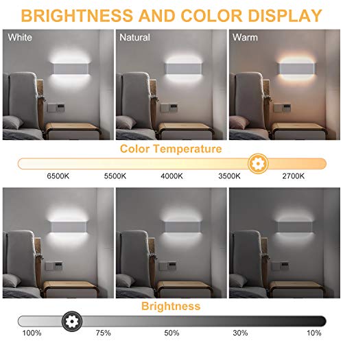 LED Wall Lights Indoor, 20W 1800LM Smart Indoor Wall Light Dimmable 2700K-6500K and Brightness Adjustable Modern Up Down Wall Sconce Lamp for Bedroom Living Room Hallway Stairs (with Remote Control)