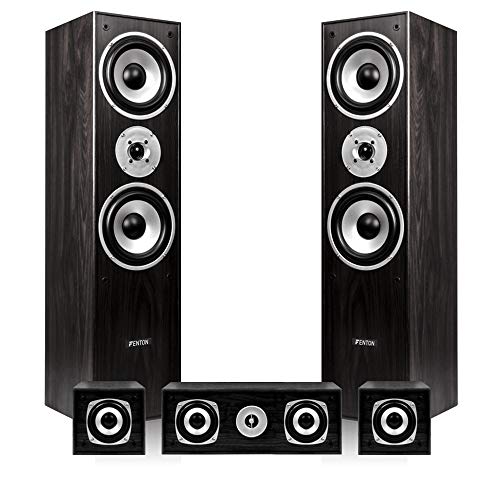 Fenton 5.1 Surround Sound Speaker System with Subwoofer and Home Cinema Theatre FM Radio Bluetooth Amplifier, Black