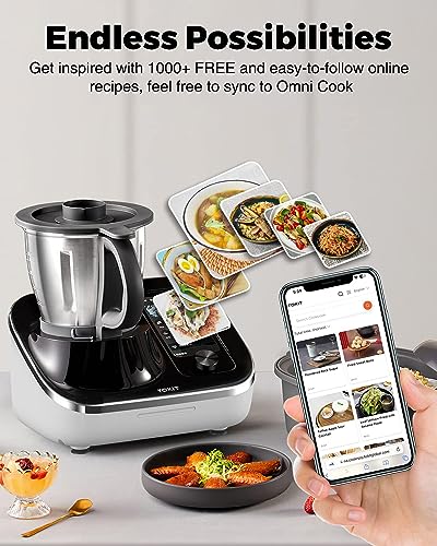 TOKIT Omni Cook Robot All-in-1 Food Processor with 21 Cooking Functions Built-in 7'' Touch Screen Guided Recipes Pre-clean, Chopper, Juicer, Blender, Mixer, Weigh, Sous-Vide, Ice Crush and more