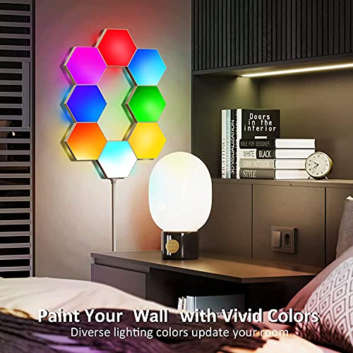 LED Hexagon Lights, Smart Home LED Wall Lights Work with Alexa Google Assistant, RGBIC Gaming Lights for Gaming Setup, Voice, App & Remote Control, LED Light Panels Music Sync for Gaming Room, 10 Pack