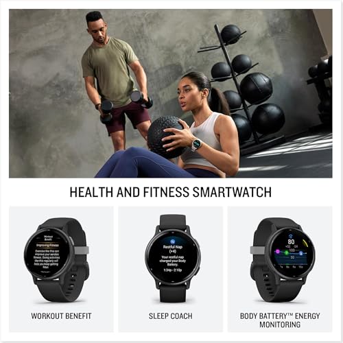 Garmin Vivoactive 5 AMOLED GPS Smartwatch with All-day Health Monitoring and Music, Slate Aluminium Bezel with Black Case and Silicone Band