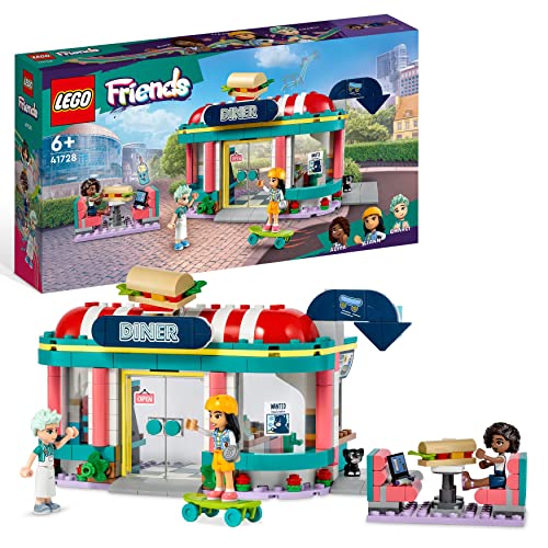 LEGO 41728 Friends Heartlake Downtown Diner Restaurant Playset, Toy for Kids Aged 6 Plus, Birthday Gift Idea with Liann, Aliya and Charli Mini-Dolls, 2023 Series Characters