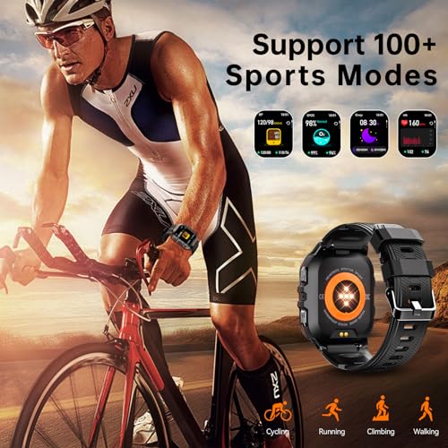 OUKITEL BT20 Military Smart Watch for Men Women, 50M Waterproof Rugged Fitness Tracker, Bluetooth Call, Voice Assistant, 1.96 Inch Touchscreen, 100+ Sports Modes, 24H Health Monitor, for iOS/Android