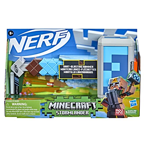 Nerf Minecraft Stormlander Dart-Blasting Hammer, Fires 3 Darts, Includes 3 Nerf Elite Darts, Pull-Back Priming Handle Multicolor 5010993948758