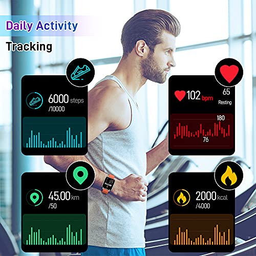 Smart Watch, Fitness Tracker 1.69" Touch Screen Heart Rate Sleep Monitor, IP68 Waterproof Fitness Watch, 24 Modes, Pedometer Step Activity Trackers Smartwatch for Men Women for Android iOS Orange