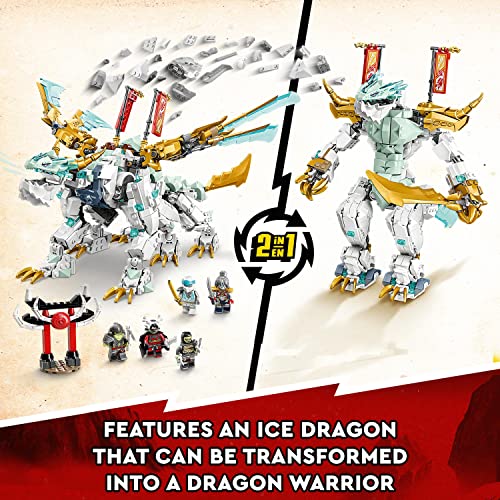 LEGO 71786 NINJAGO Zane’s Ice Dragon Creature 2in1 Dragon Toy to Action Figure Warrior, Model Building Kit, Construction Set for Kids, Boys & Girls with 5 Minifigures