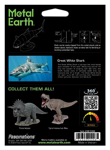 Fascinations Metal Earth Great White Shark 3D Metal Model Kit Bundle with Tweezers