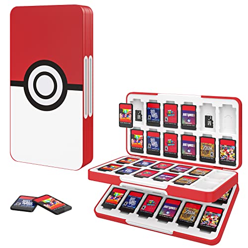 MoKo 48 Game Card Case Compatible with Nintendo Switch OLED 2021/Switch/Switch Lite, Switch Games Holder Case for 48 Switch Game Card & 24 SD Card, Slim & Portable Game Card Storage Box, Pokeball