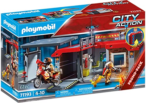 Playmobil 71193 City Action Take Along Fire Station, Carry Case playset with , Helipad, Motorcycle and Fire Team, playset for children ages 4 years+