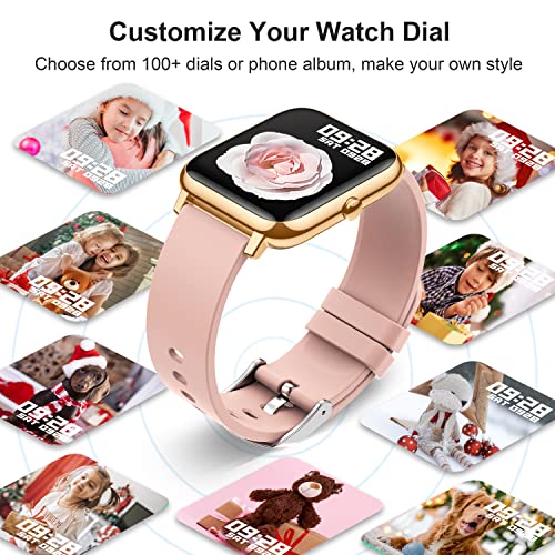 Popglory Smart Watch, 1.4'' HD Fitness Tracker with Blood Pressure, Heart Rate & Blood Oxygen Monitor, Smartwatch, Step Counter, Fitness Watch for Women Men Compatible with Android iOS