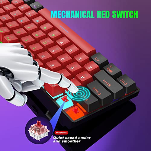 Snpurdiri 60% Wired Mechanical Keyboard, Mini Gaming Keyboard with 61 Red Switches Keys for PC, Windows XP, Win 7, Win 10 (Black-Red, Red Switches)