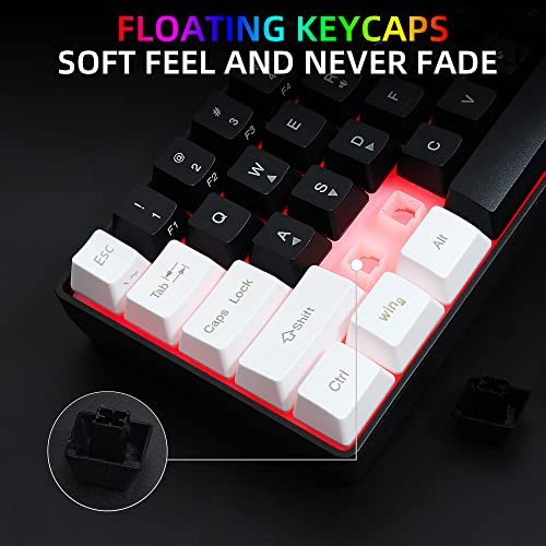 Snpurdiri 60% Wired Gaming Keyboard, True RGB Mechanical Feeling,Ultra-Compact Mini Keyboard with Detachable Cable,White and Black Color