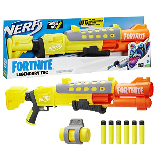 Nerf Fortnite Legendary TAC Blaster, Yellow Glow Wrap Design, 6-Dart Mega Drum, 6 Nerf AccuStrike Mega Darts, Multicolor, One Size