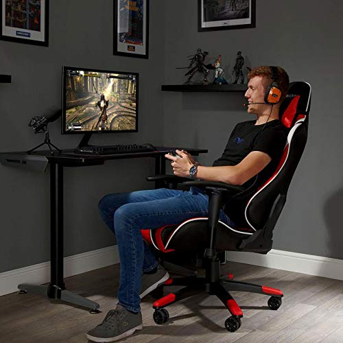 X-Rocker Agility Sport eSport Gaming Racing Desk Chair, Ergonomic Adjustable Computer Office Chair with Adjustable Lumbar Support and Headrest Pillow, Adjustable Swivel, 3D Armrests - Red