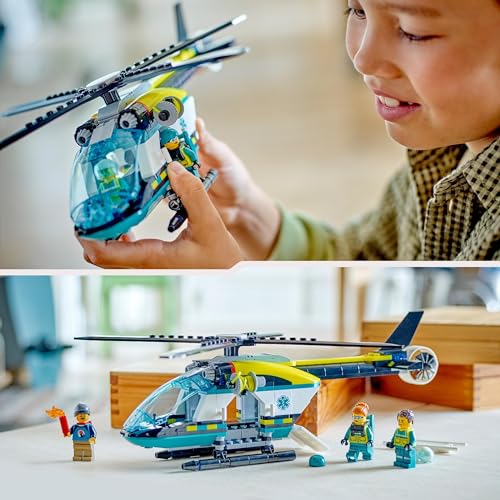 LEGO City Emergency Rescue Helicopter Toy for 6 Plus Year Old Boys & Girls, Vehicle Building Set with Winch, Spinnable Rotors and 3 Minifigures for Imaginative Play, Fun Birthday Gift for Kids 60405