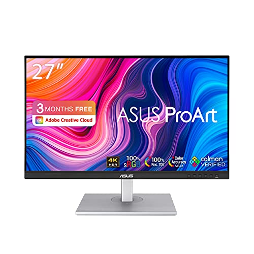 ASUS ProArt Display PA279CV Professional Monitor - 27-inch, IPS, 4K UHD (3840 x 2160), 100% sRGB, 100% Rec. 709, Color Accuracy ΔE ( 2, Calman Verified, USB-C, ProArt Preset & Palette