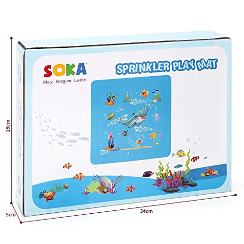 SOKA Large Square Sprinkle and Splash Water Play Mat Sprinkler Splash Pad Summer Spray Inflatable Water Toy for Kids Dogs Pets and Outdoor Garden Family Activities - Blue