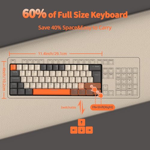 UK Layout 60% Percent Gaming Mechanical Keyboard, 62-Key Ultra-Compact Brown Switches Wired Office Mixed-Colored Keyboard with ABS keycaps, 19 RGB Backlight Modes for Computer/Laptop-milkshake