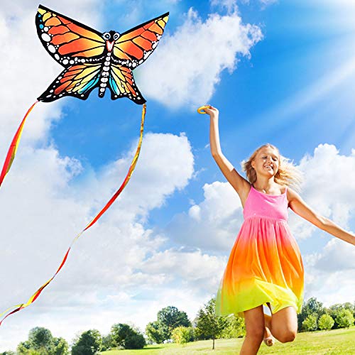 Butterfly Kite for Kids and Audlts, 120x95cm with Long Tails,beginner kite for children,Easy to Assemble and Fly, Easy-grip Handle with 200’ String and Swivel,. Awesome Beach and Outdoor Toys