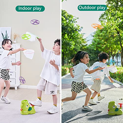 YYDeek Outdoor Toys for Kids 4-8, Toddler Garden Toys, Flying Disc Launcher Toy with 8 Dics, Kids Garden Toys for 3 4 5 6 Years Old Boys and Girls, Outdoor Games for Kids 8-12